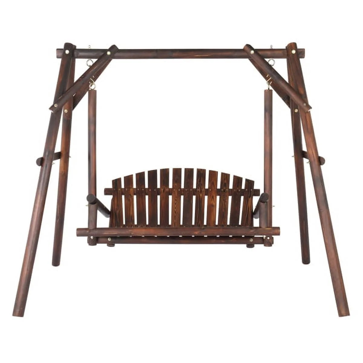 6.5ft Hardwood Patio Swing with Stand, Carbonized Loveseat for 2 G698