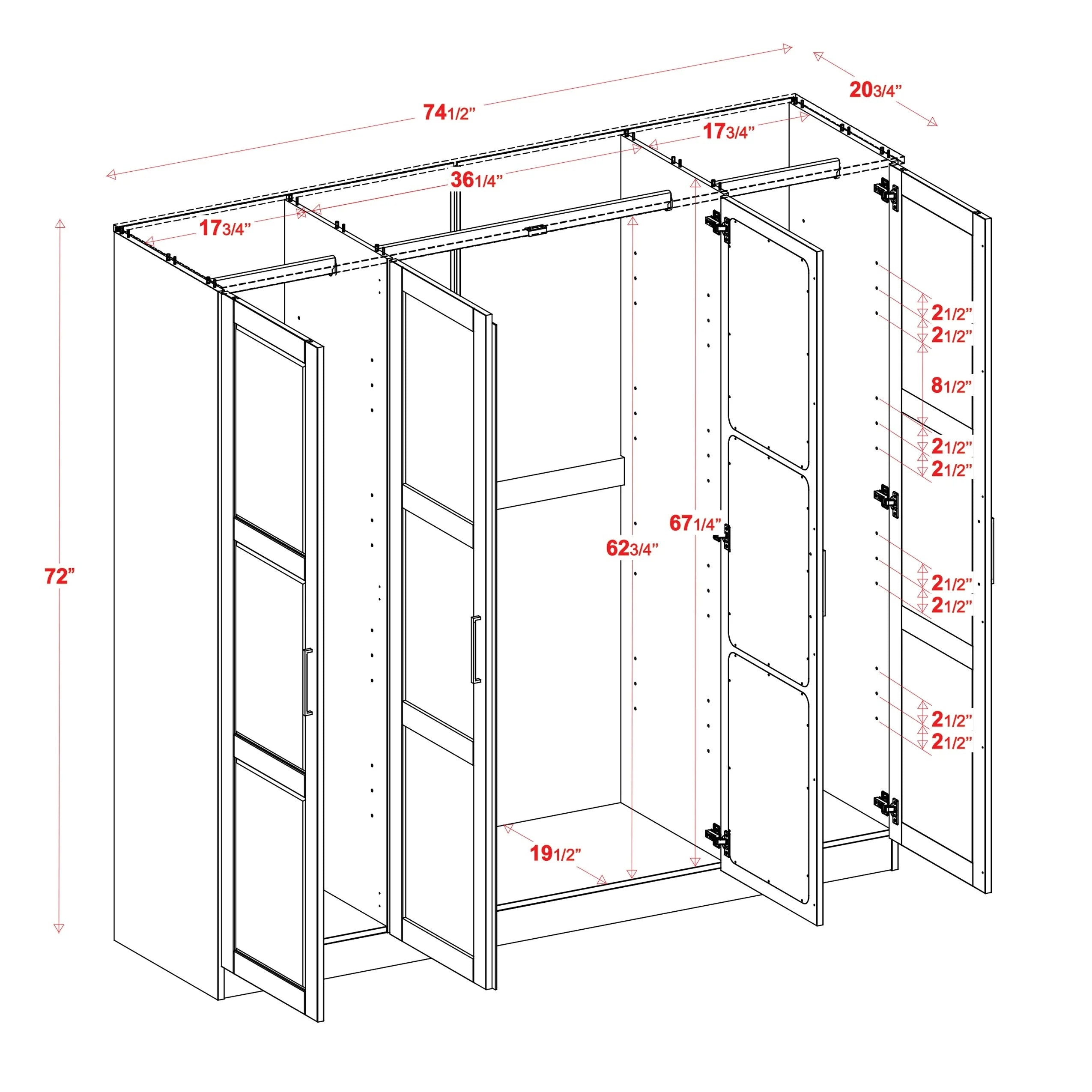 Solid Wood 4-Door Wardrobe with Mirrored Doors Black k7