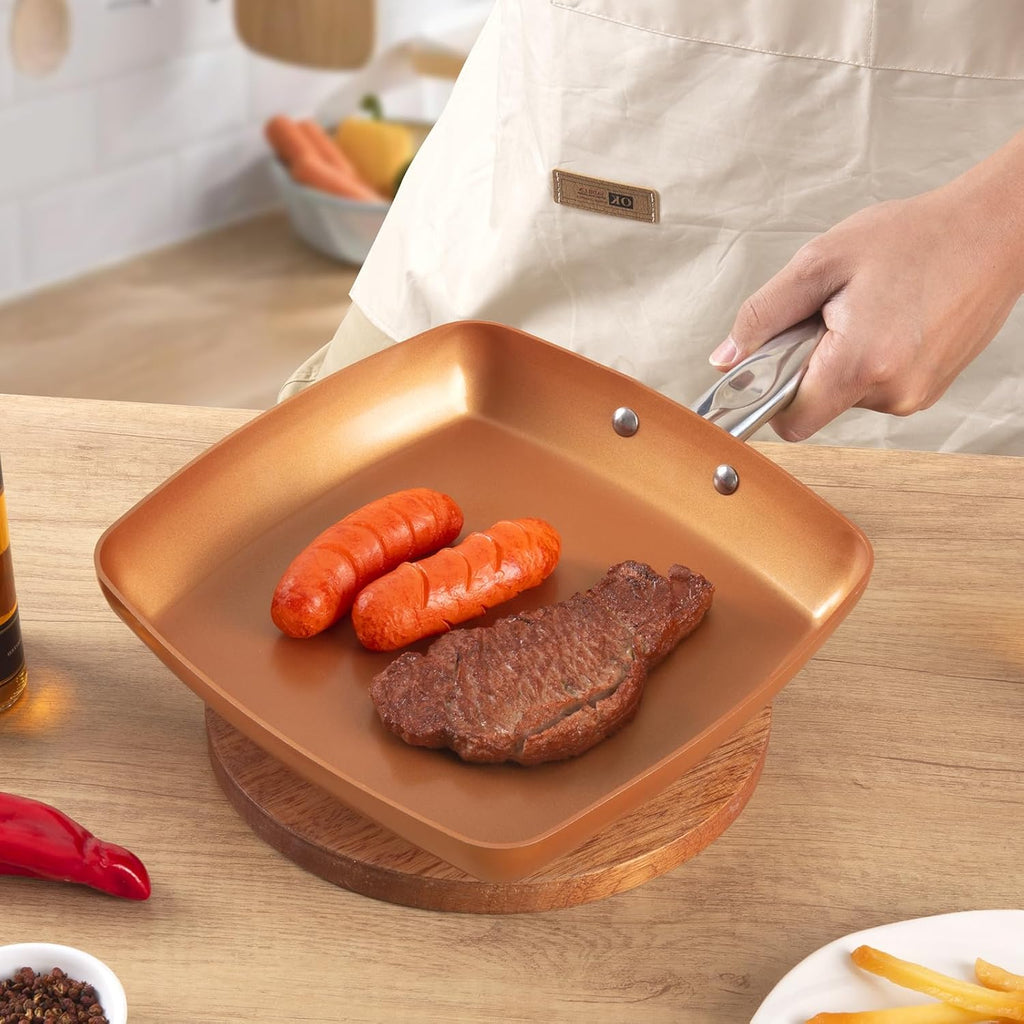 Non-Stick Copper Square Frying Pan 9.5" with Ceramic Coating X12713