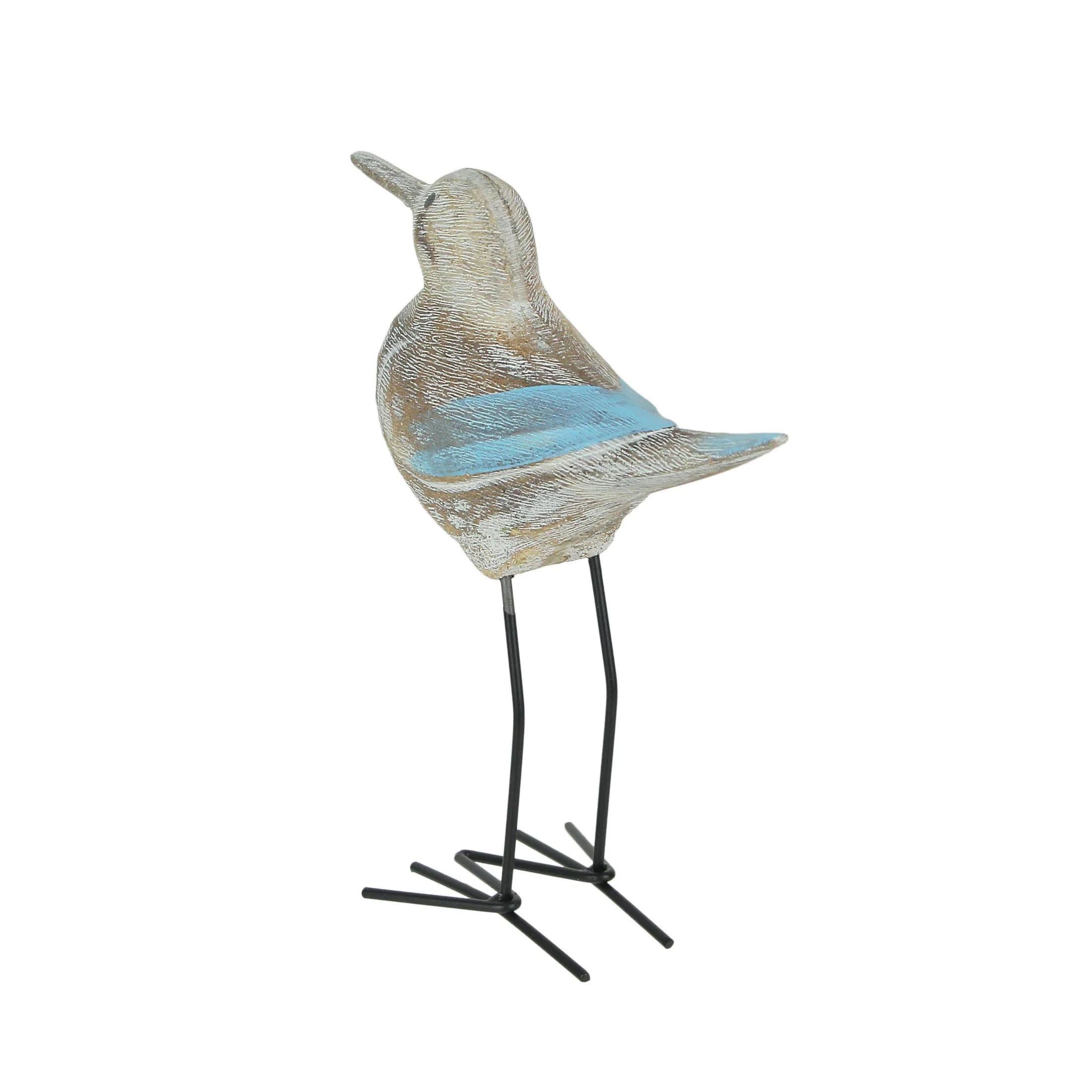 Carved Wood Metal Sandpiper Shorebird Statue Coastal Accent k7m