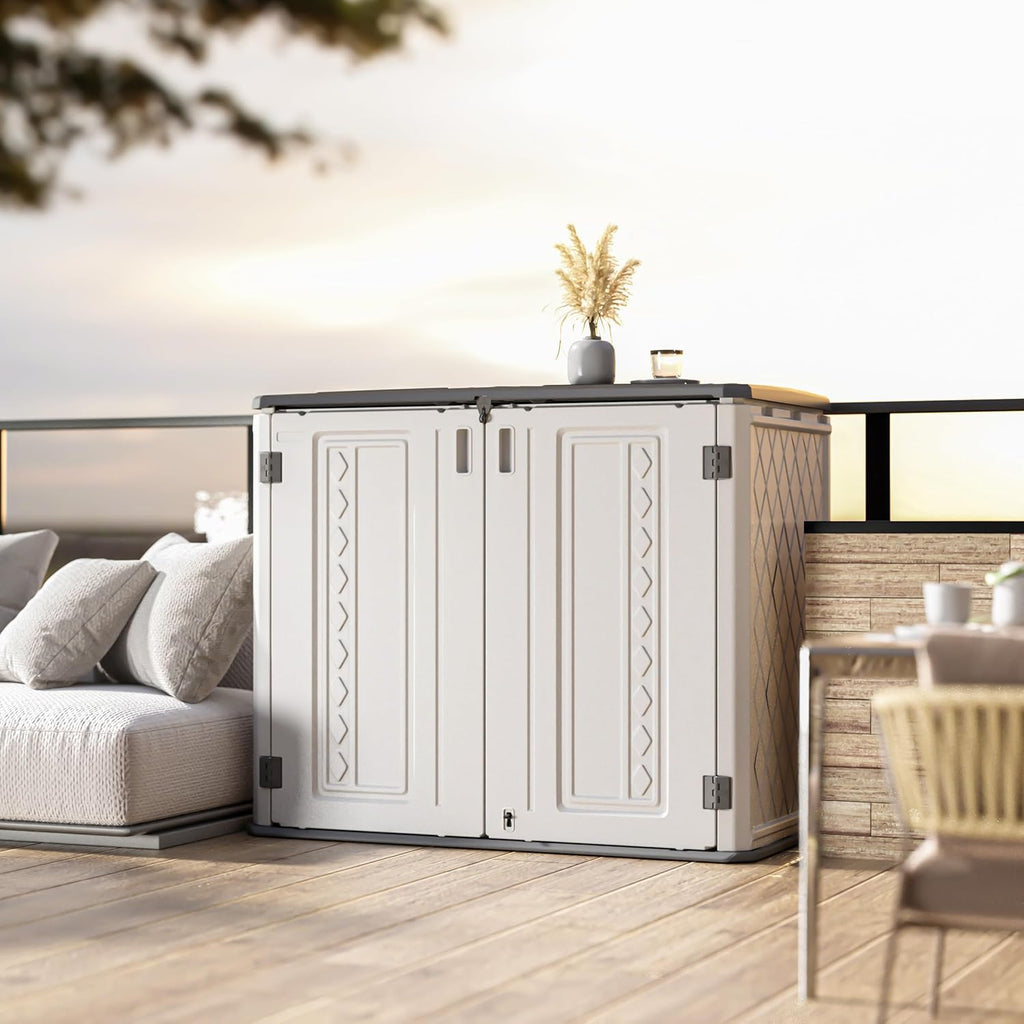 ADDOK Outdoor Horizontal Storage Cabinet Waterproof Lockable White Y138