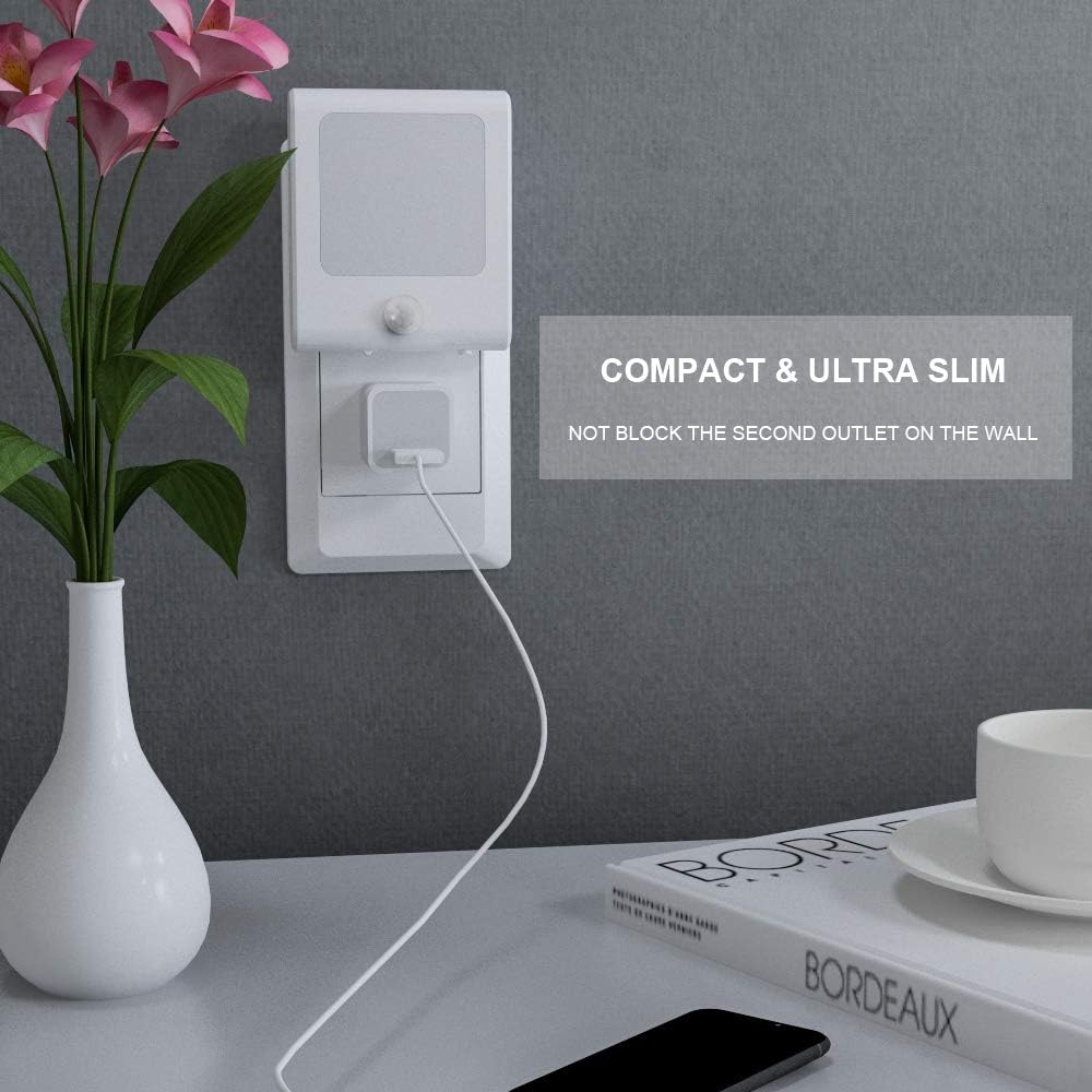Motion Sensor Night Light with Adjustable Warm White LED, 2 Pack k7m