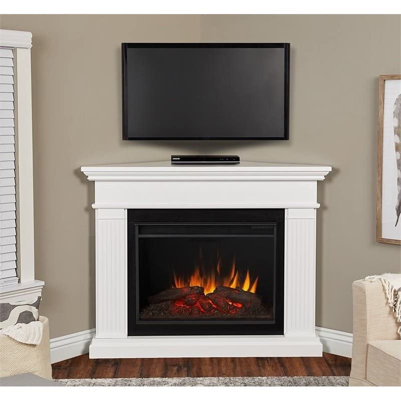 BOWERY HILL Traditional Corner Electric Fireplace Mantel Heater with Remote, White O938730