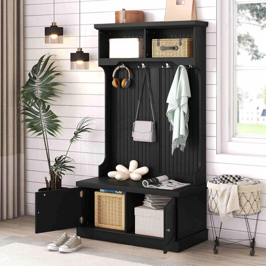 Hall Tree with Bench and Shoe Storage, Coat Rack Y5187
