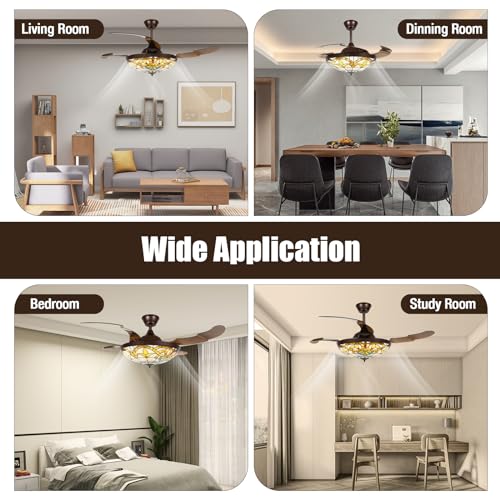 42 Inch Tiffany Style Stained Glass Ceiling Fan with Light and Remote Control A90632