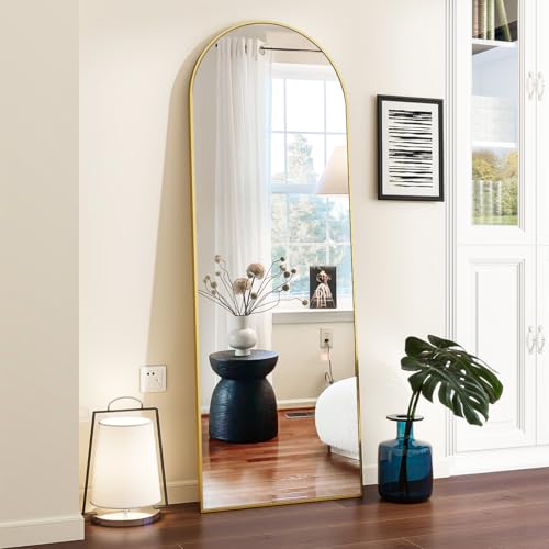 Arch Mirror Full Length, 21" x 64" Floor Mirror with Stand, Aluminum Alloy Frame Full Body Mirror, Standing Hanging or Leaning Against Wall for Bedroom and Living Room, Black