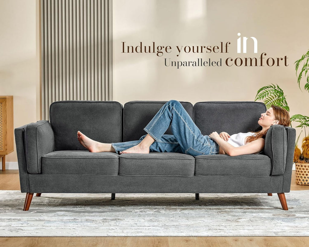 Papajet Sofa 87 inch Modern Couch with Embedded Arm Pillow, Dark Grey P75207