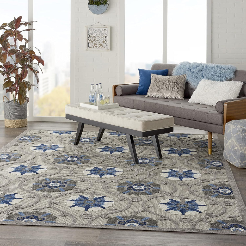 Nourison Aloha Indoor/Outdoor Grey/Blue 7' x 10' Area Rug Q436571