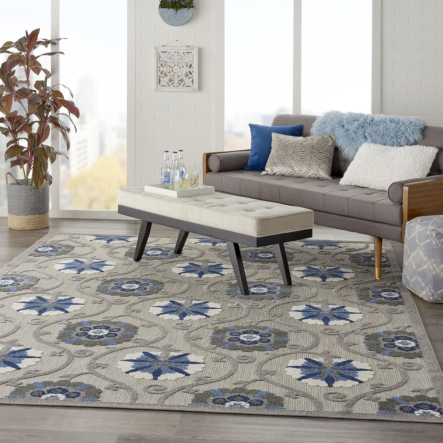 Nourison Aloha Indoor/Outdoor Grey/Blue 7' x 10' Area Rug Q436571