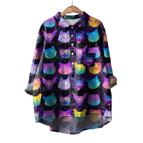 Women Button Down Shirts Oversized Long Sleeve Blouse with Pocket U115557