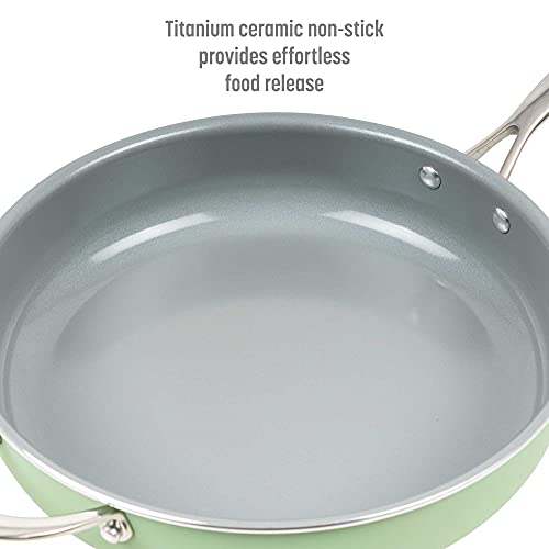 Goodful Ceramic Nonstick Deep Saute Pan with Lid, 4-Quart, Green Y886412
