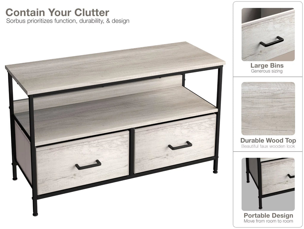 Sorbus TV Stand Dresser with 2 Drawers - Television Riser Chest with Storage (Rustic Beige) C3365