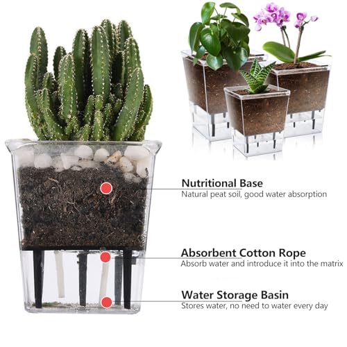 Self Watering Pots for Indoor Plants, 3 Pack with Reservoir a7