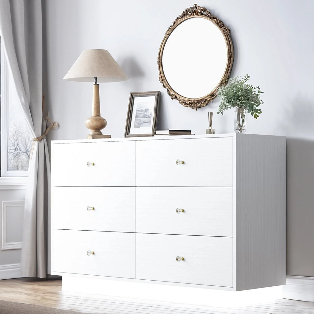 4 EVER WINNER Dresser with LED Light, White 6 Drawers for Bedroom V851432