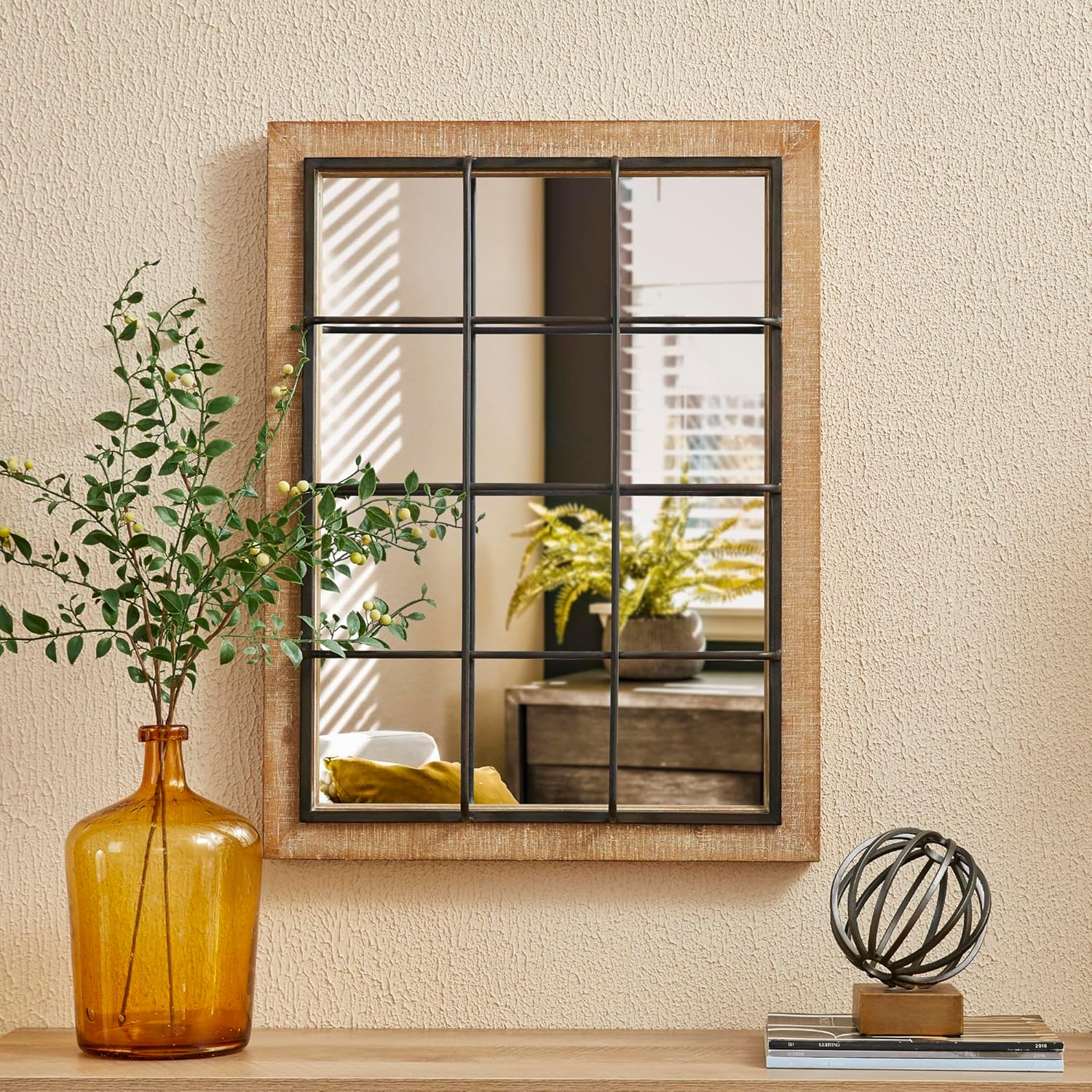 Wall Mirror 24x32 Farmhouse Rectangle Wood Metal Frame Decor k7