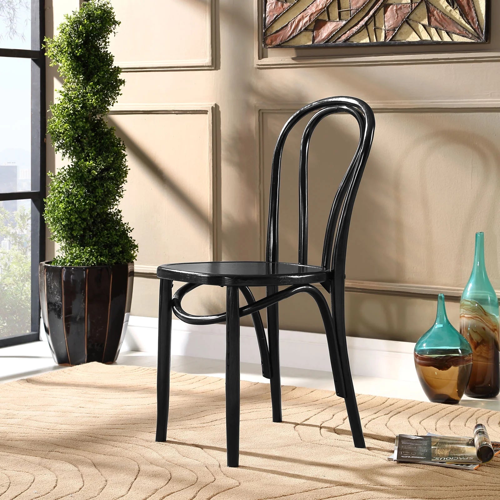 Modern Urban Dining Side Chair, Black Wood T356460