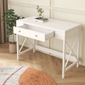 paproos White Work Study Table, Desk with a Storage Drawer for Living Room Home and Office