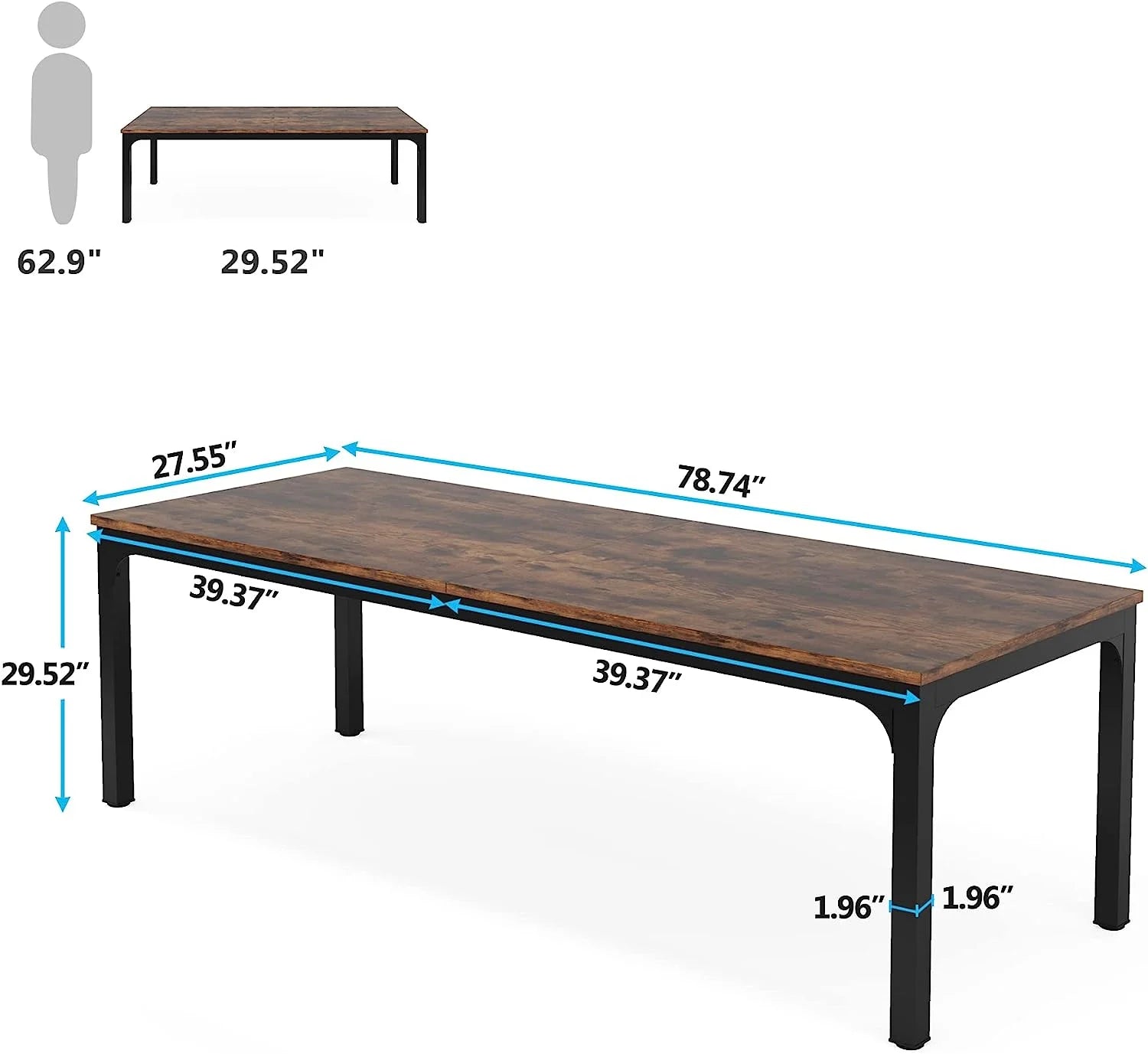 Extra Long Double Computer Desk for Home Office, Rustic Brown k7m
