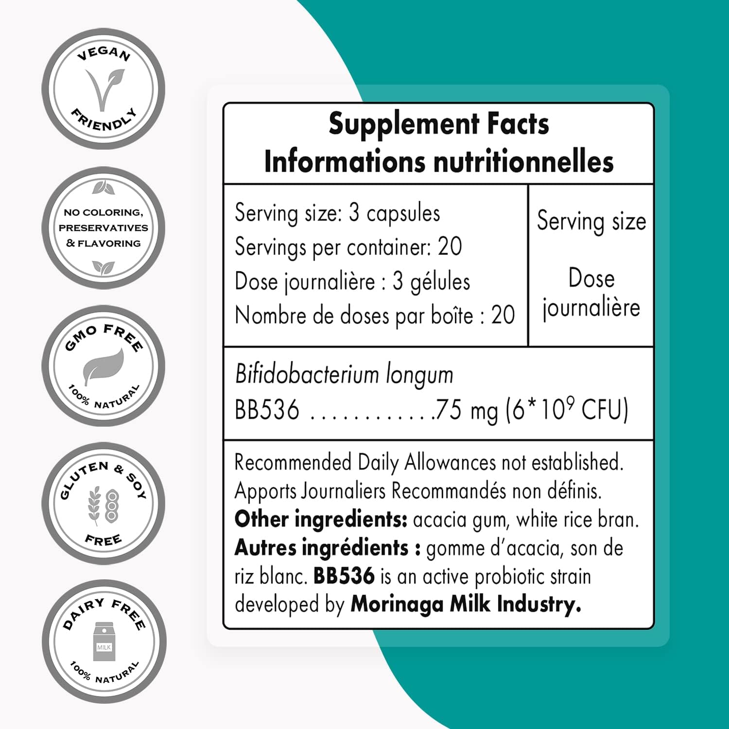 Bifidobacterium Longum Probiotic Supplement 60 Capsules k7