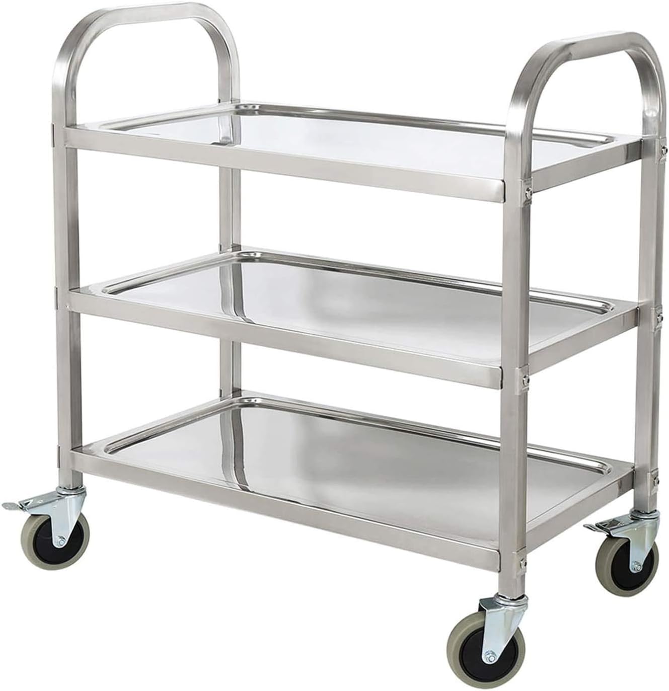 Stainless Steel 3-Tier Kitchen Utility Cart with Locking Wheels a7