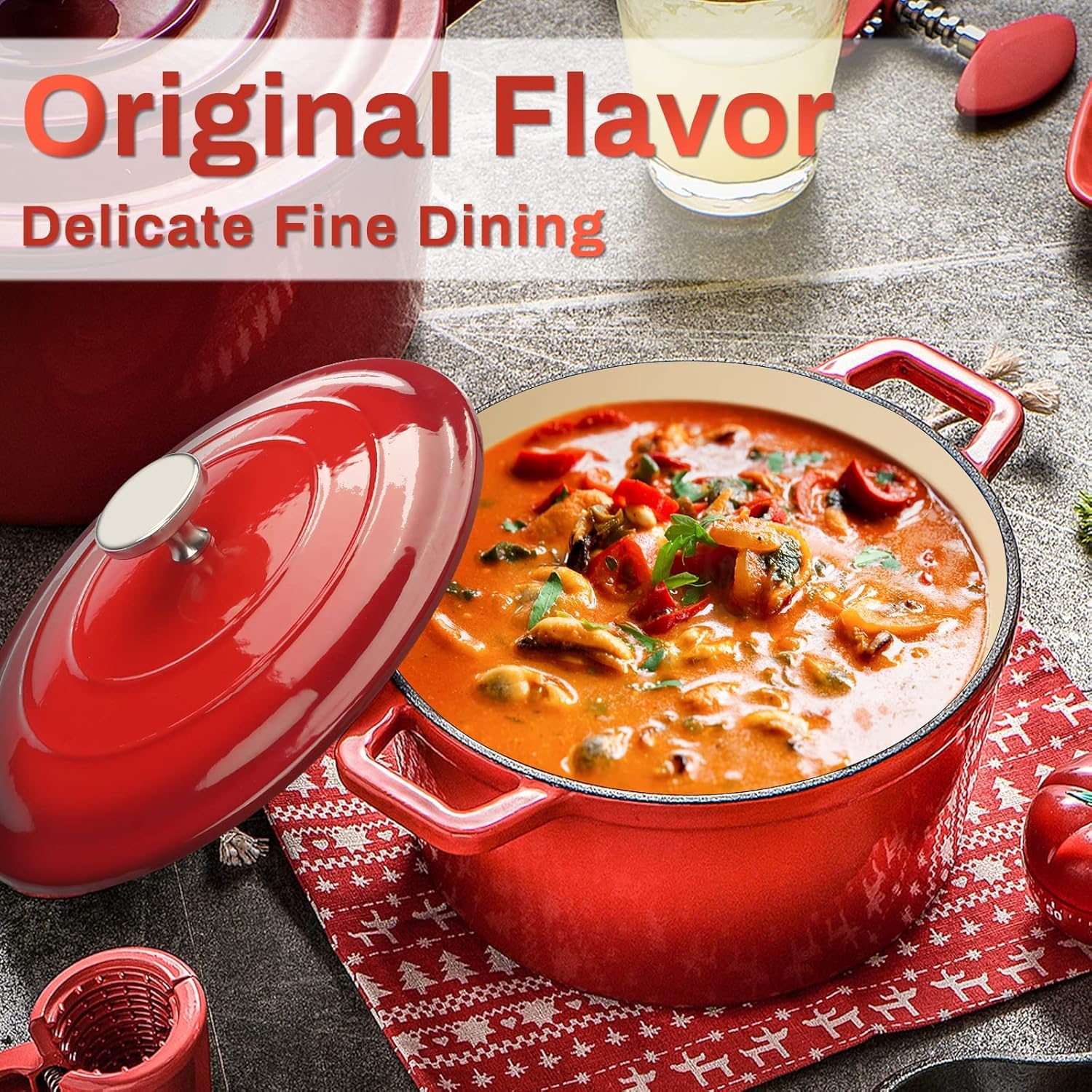 4.5 Quart Enamel Cast Iron Dutch Oven with Lid, Red Q988365