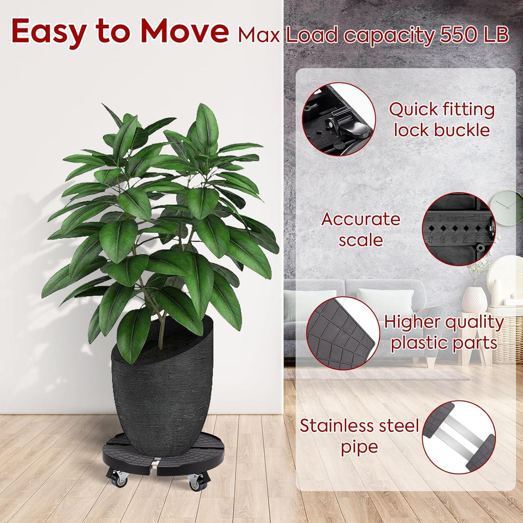 Plant Caddy with Wheels Heavy Duty Adjustable 15.7-22in Dual Lockable Casters k7m