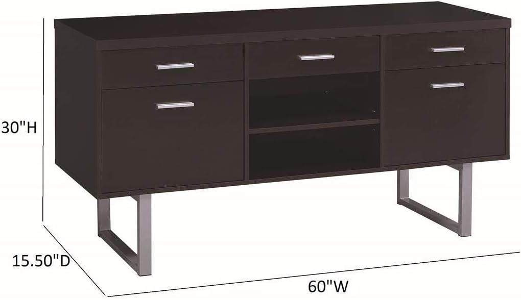 Cappuccino Credenza with Metal Sled Legs, 60 x 16 x 30 in a7