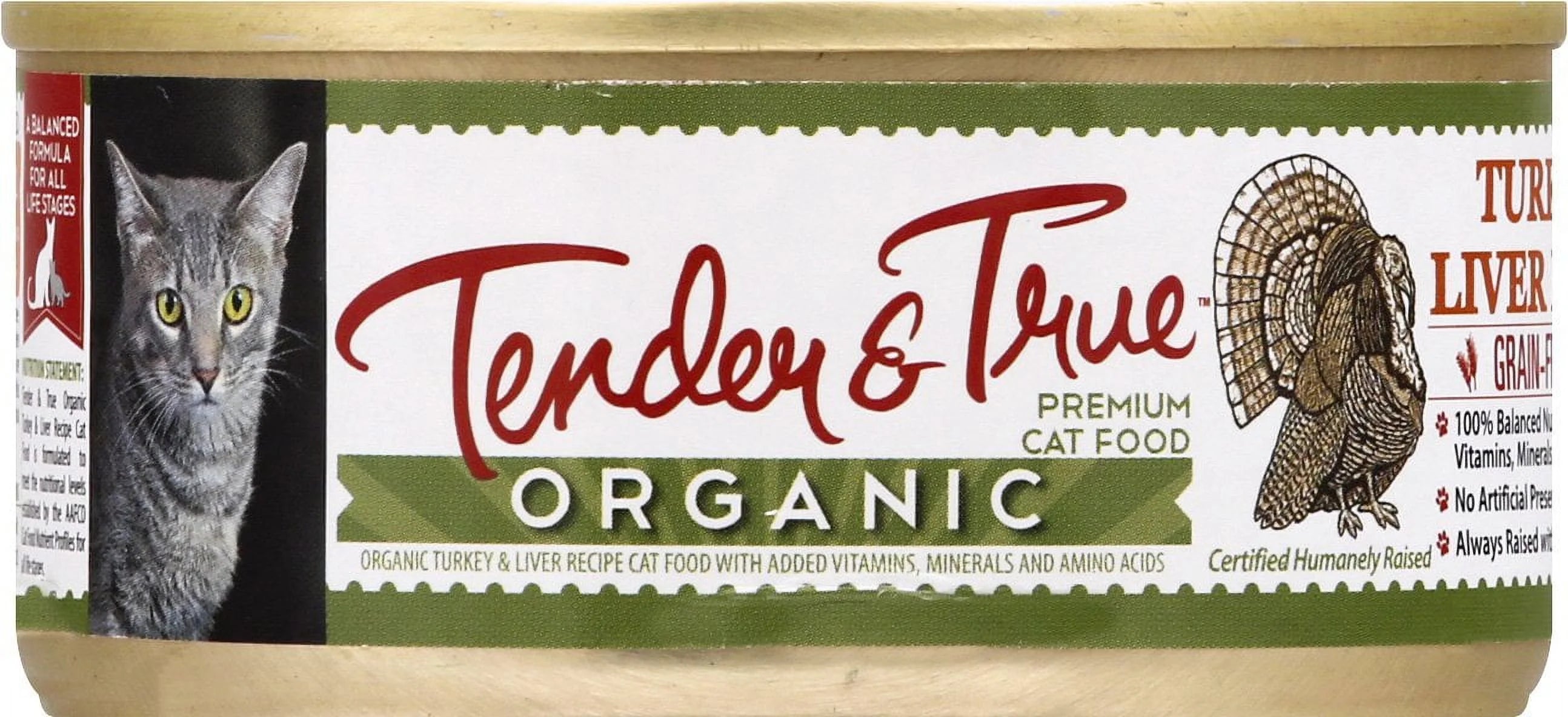 Tender & True Organic Cat Food Wet Turkey Liver 5.5 oz, Pack of 24 N14993