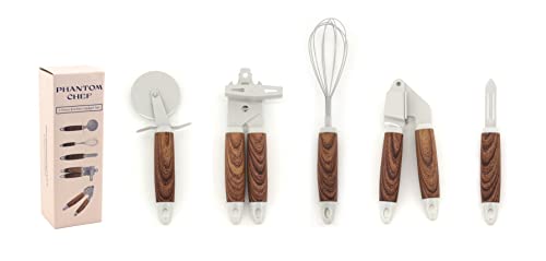 Phantom Chef 5 Piece Kitchen Gadget Set with Stainless Steel and Faux Wood Handle C1733