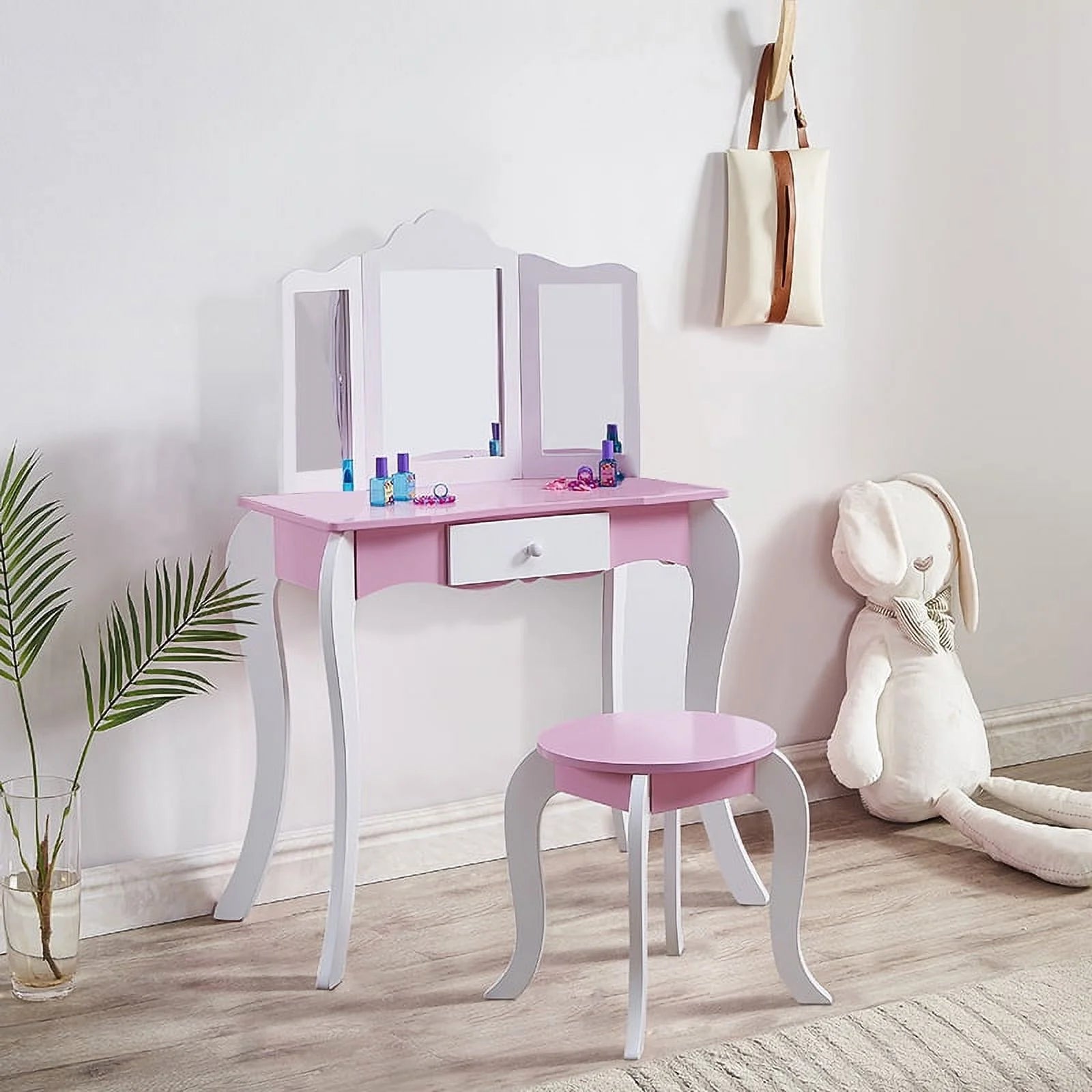 iRerts Kids Vanity Set with Mirror Princess Makeup Dressing Table, Pink O494