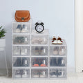 Zimtown 12 Packs DIY Multipurpose Shoe Storage Boxes and Bins Container Toy Boxes Organizer White with Clear Lid for Closet Entryway Kitchen Home, Foldable Stackable, Soft Plastic