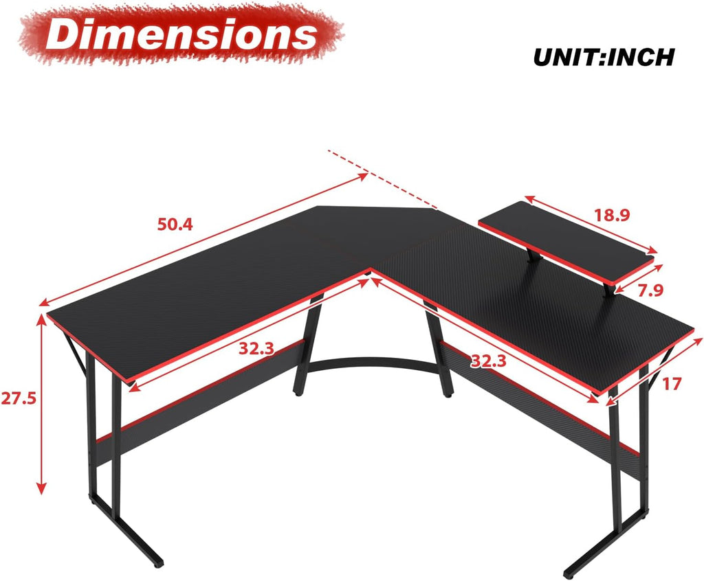 L Shaped Desk 50.4 Inch Corner Computer Desk with Monitor Stand, Black X6445