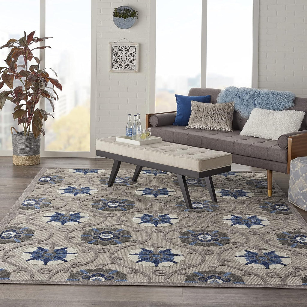 Nourison Aloha Indoor/Outdoor Grey/Blue 7' x 10' Area Rug Q436571