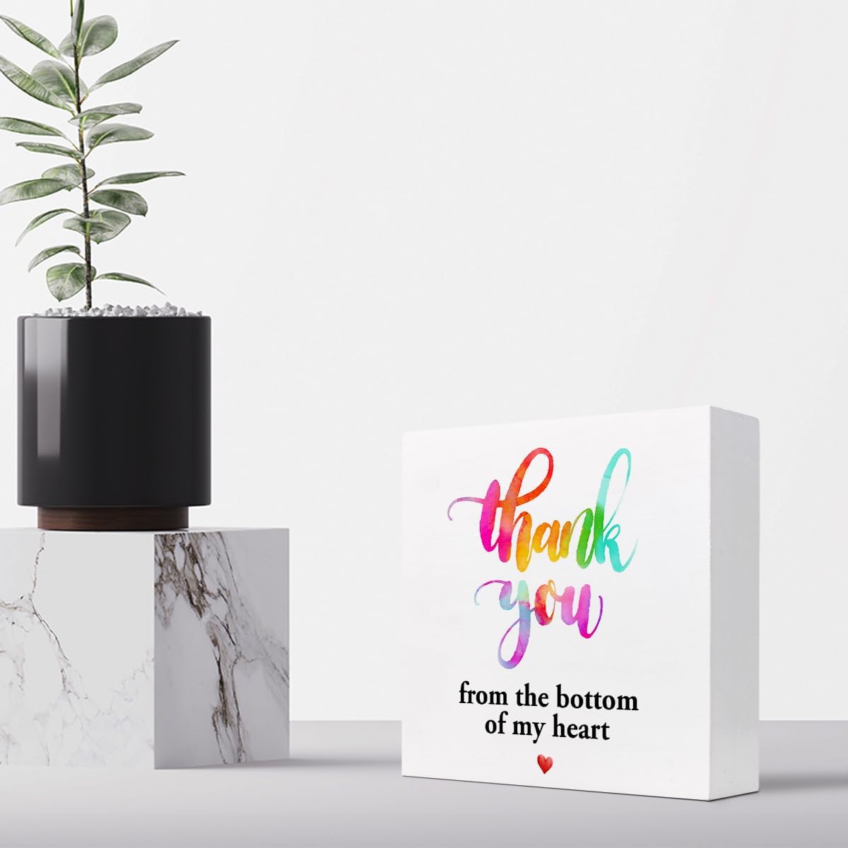 Thank You Wood Box Sign Desk Decor, Appreciation Plaque for Home Office Shelf D39457