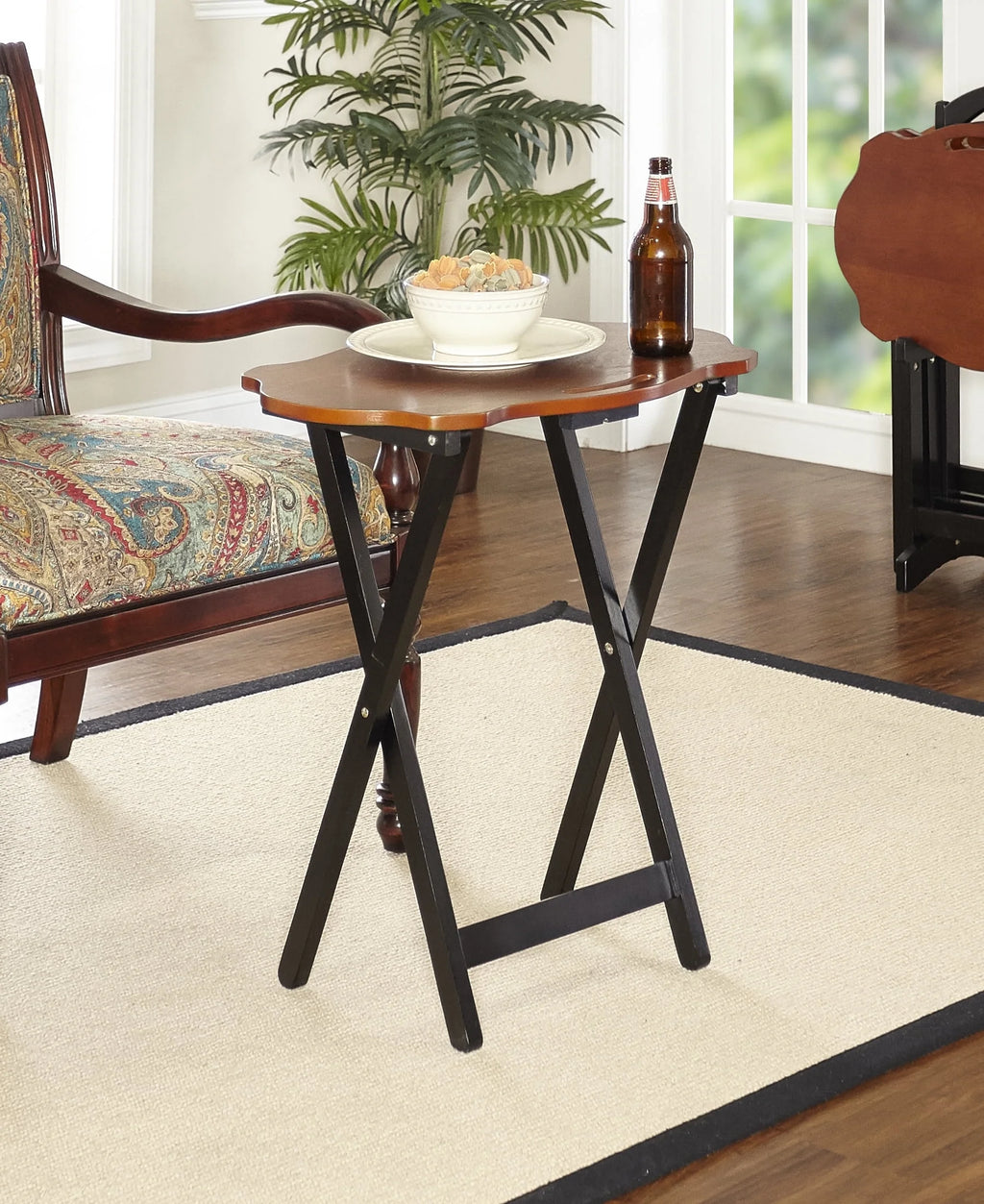 Powell Serpentine 5-Piece Folding Side Table TV Tray Set with Stand, Hazelnut/Black H30120