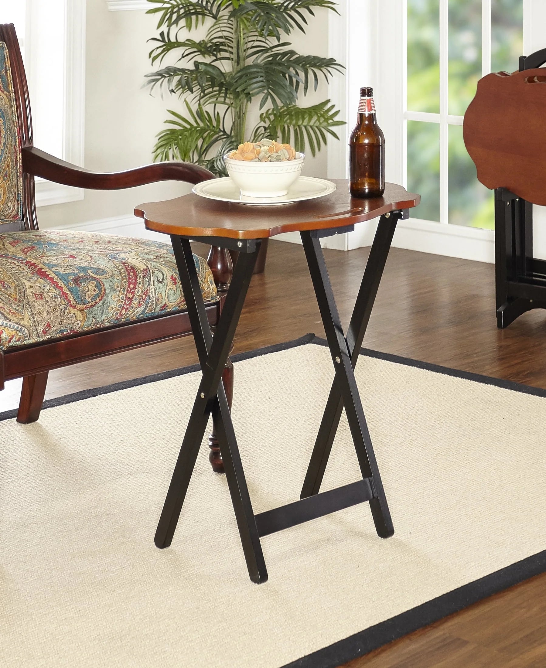 Powell Serpentine 5-Piece Folding Side Table TV Tray Set with Stand, Hazelnut/Black H30120