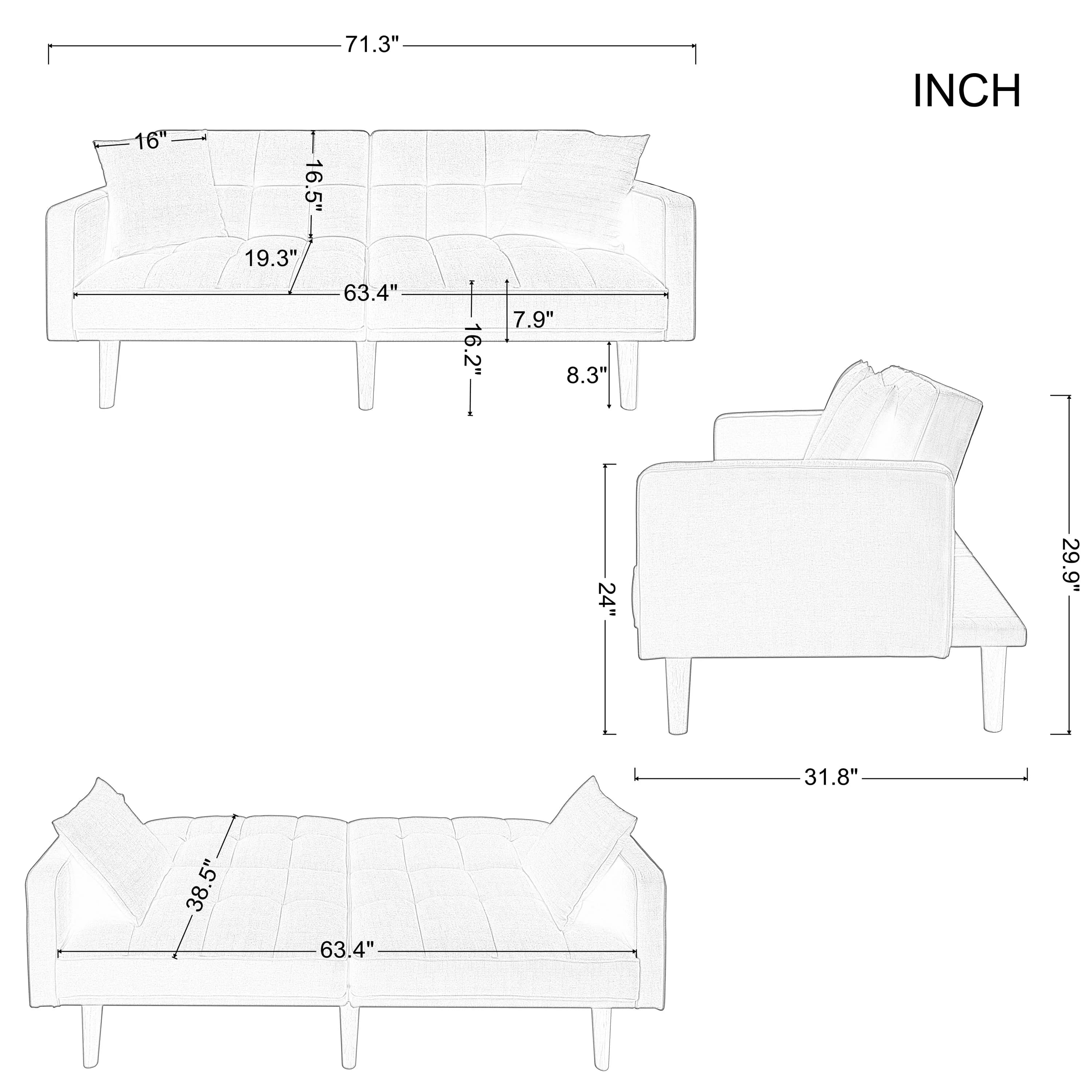 BSHTI Futon Sofa Bed with Split Back and Tapered Wood Legs Y256