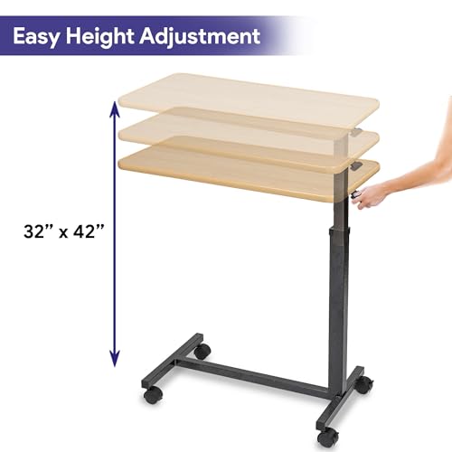 Adjustable Rolling Overbed Table with Wood Top a7