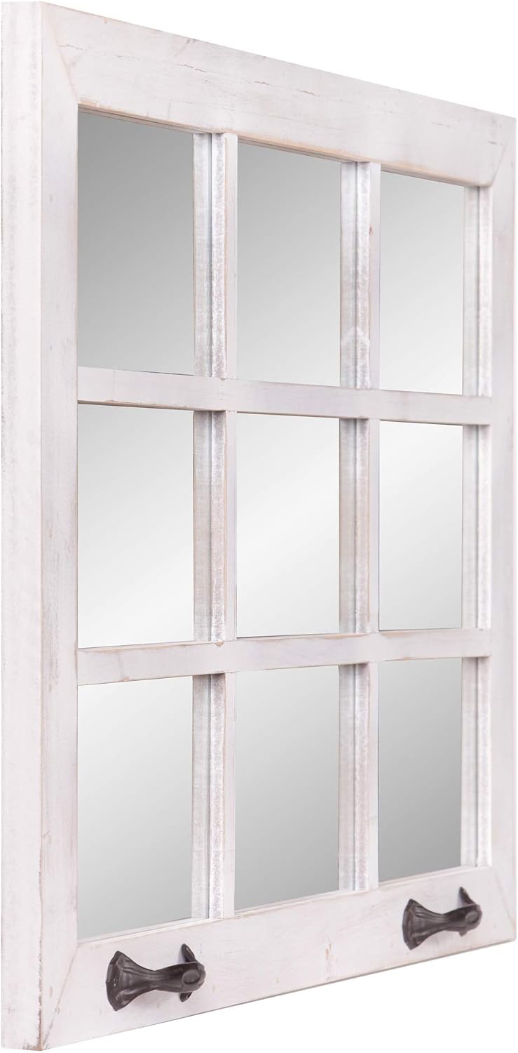 Distressed White Windowpane Wall Mirror k7p