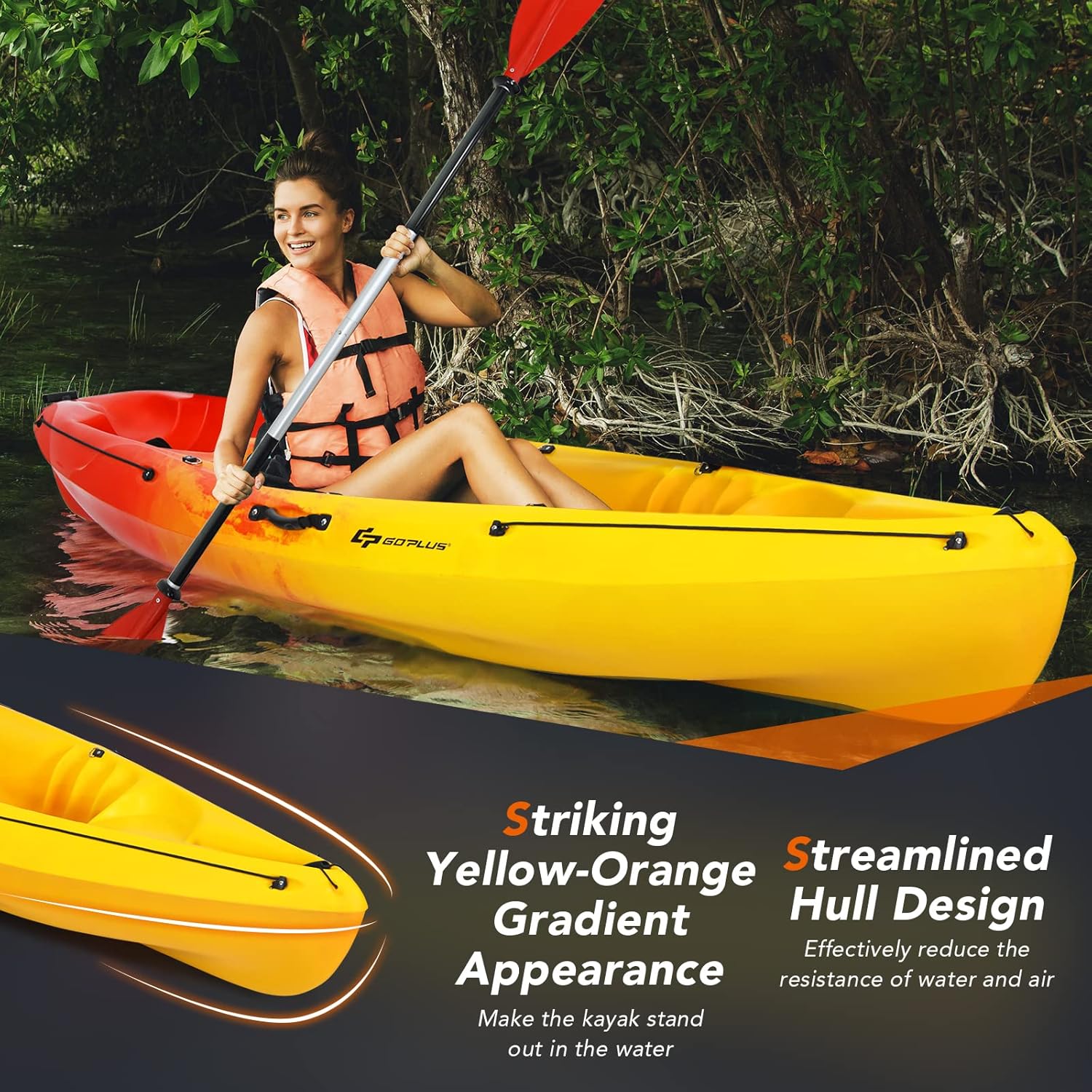 10.2FT Sit-On-Top Fishing Kayak with Aluminum Paddle & Bungee Storage X195190