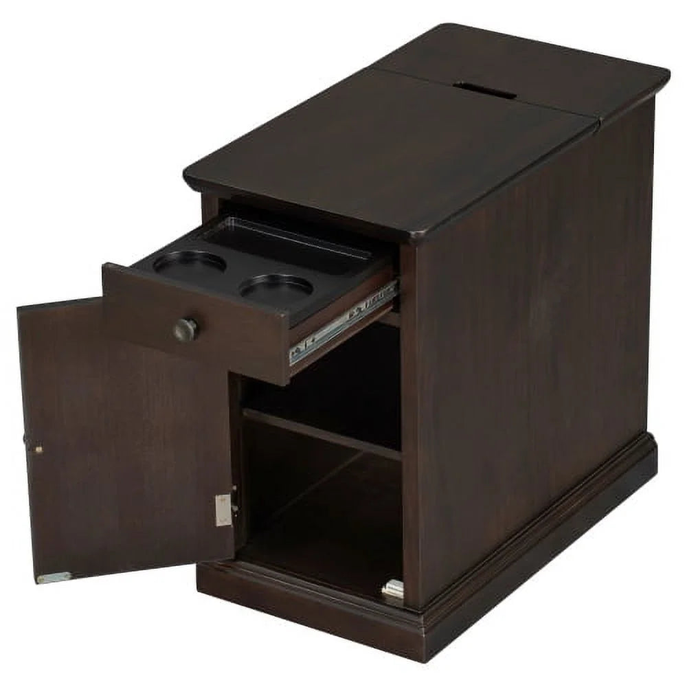 Churanty Vintage End Table with USB Ports, Drawer and Cup Holders T166892