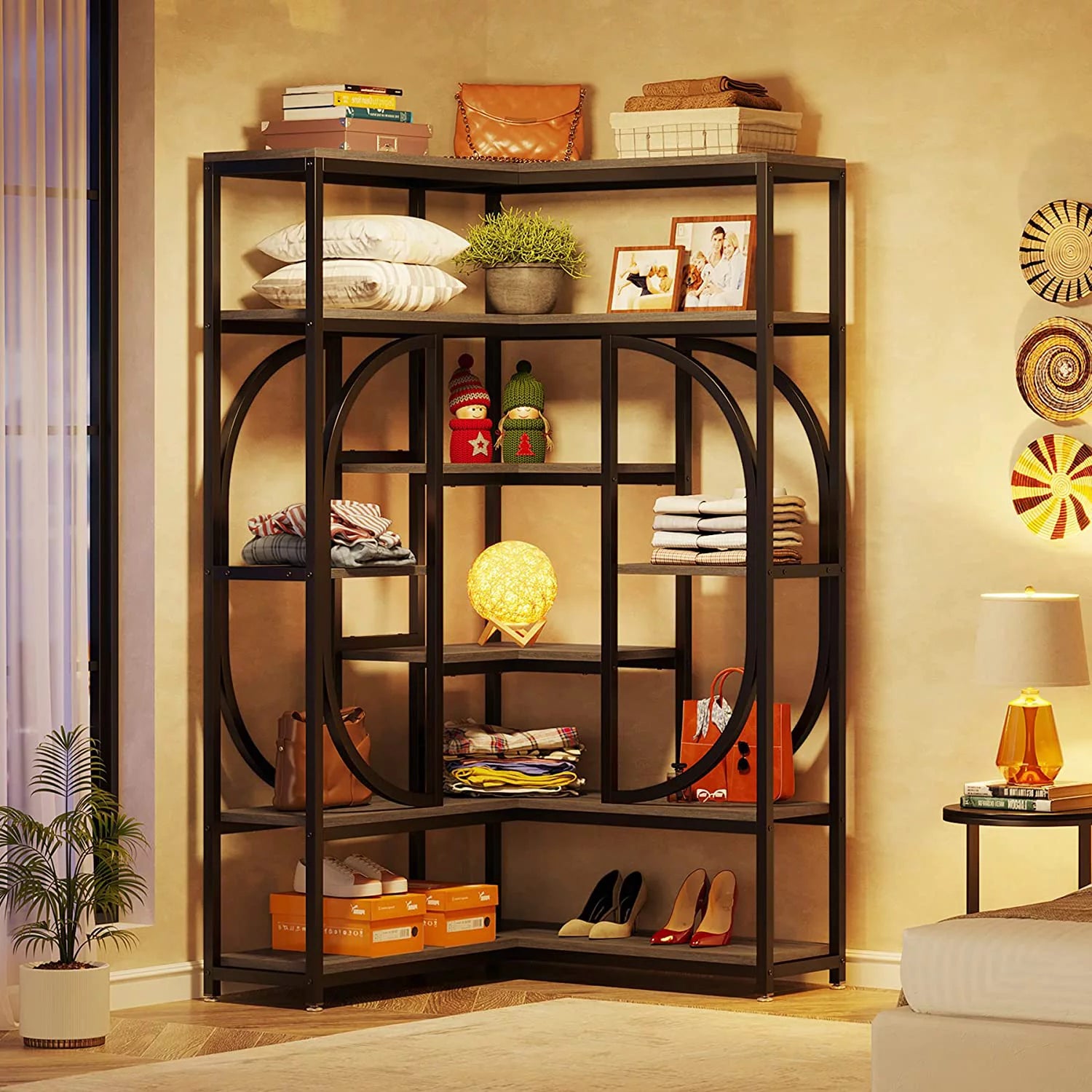 Tribesigns 7-Shelf Corner Bookshelf, L-Shaped Modern Bookcase with Storage Y42421
