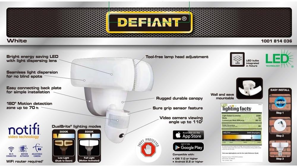 Defiant 180° White LED Wi-Fi Video Security Light K471837