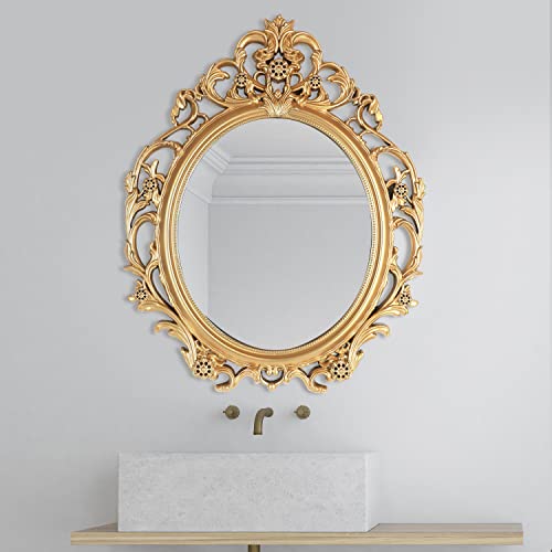 Antique Gold Oval Wall Mirror 20x24 Decor k7