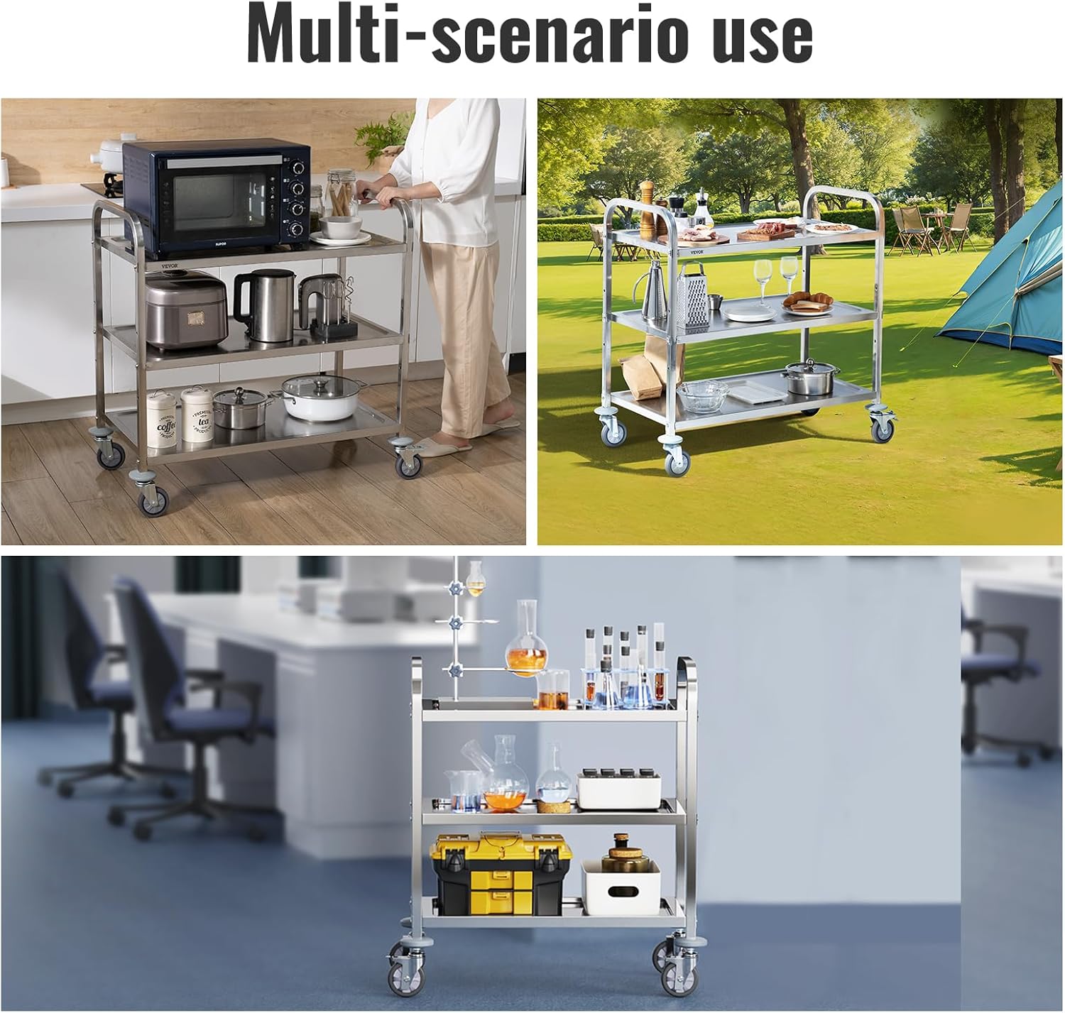 Lab Utility Cart 3 Shelves Stainless Steel Rolling Cart a7