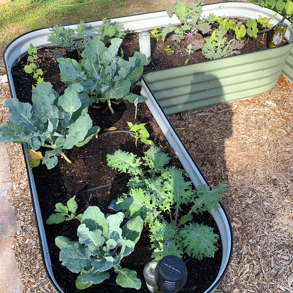 VEGEGA 17" Tall L-Shaped Modular Corrugated Metal Raised Garden Bed - Green C170843