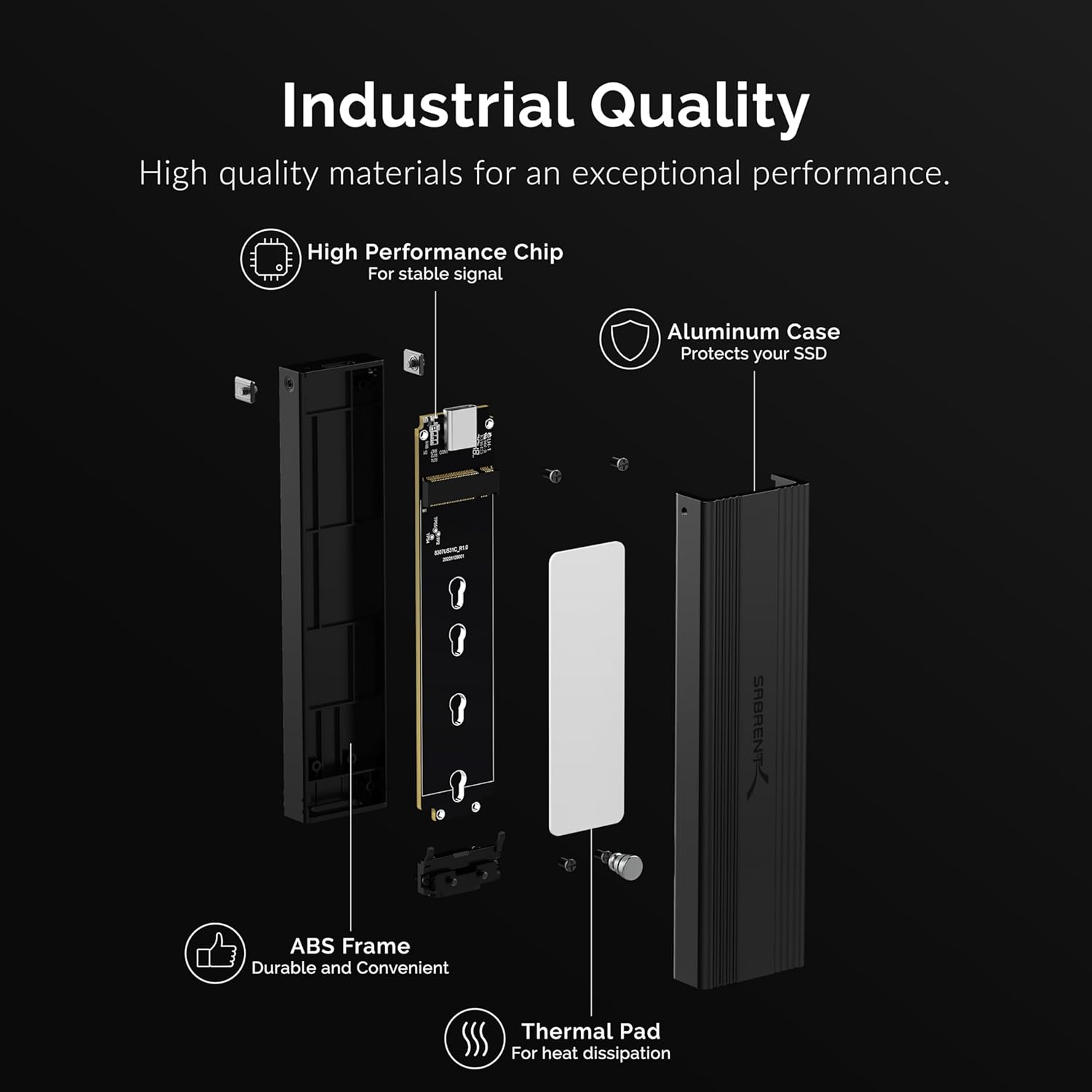 SABRENT USB 3.2 10Gbps Type C Tool Free Enclosure for M.2 PCIe NVMe and SATA SSDs B336