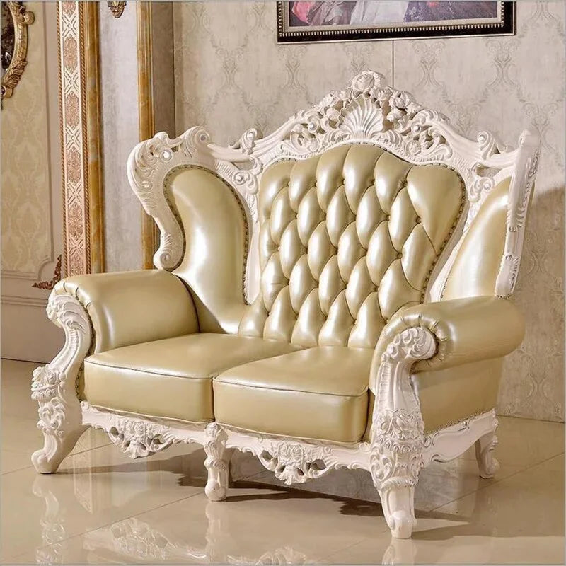 European antique living room sofa set genuine leather Y195532