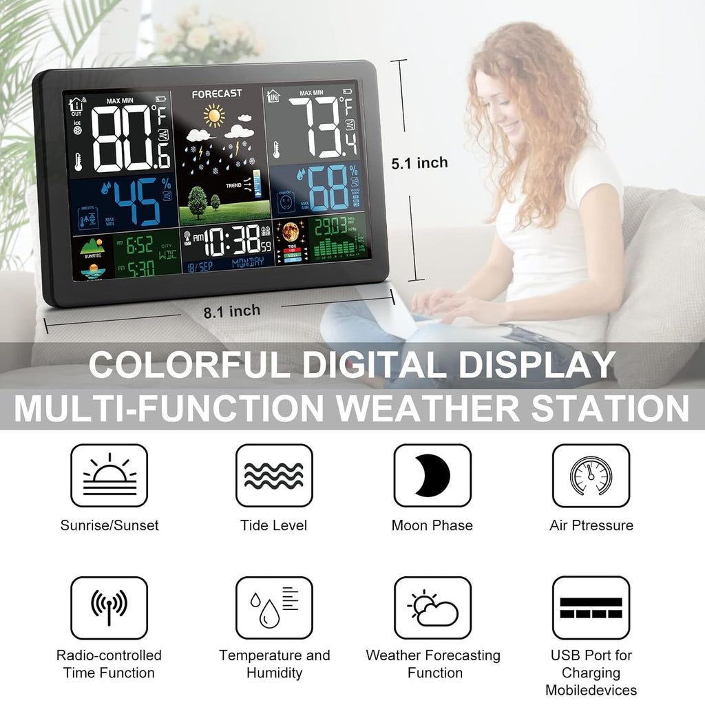 Wireless Indoor Outdoor Weather Station with 3 Remote Sensors and Color Display L200