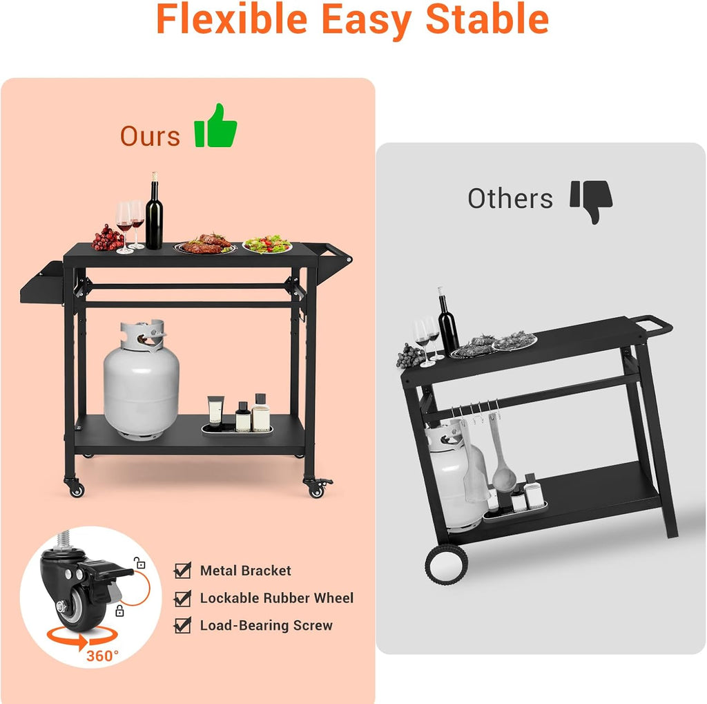 Outdoor Grill Cart with Lockable Wheels, Heavy Duty BBQ Prep Table, Black P68832